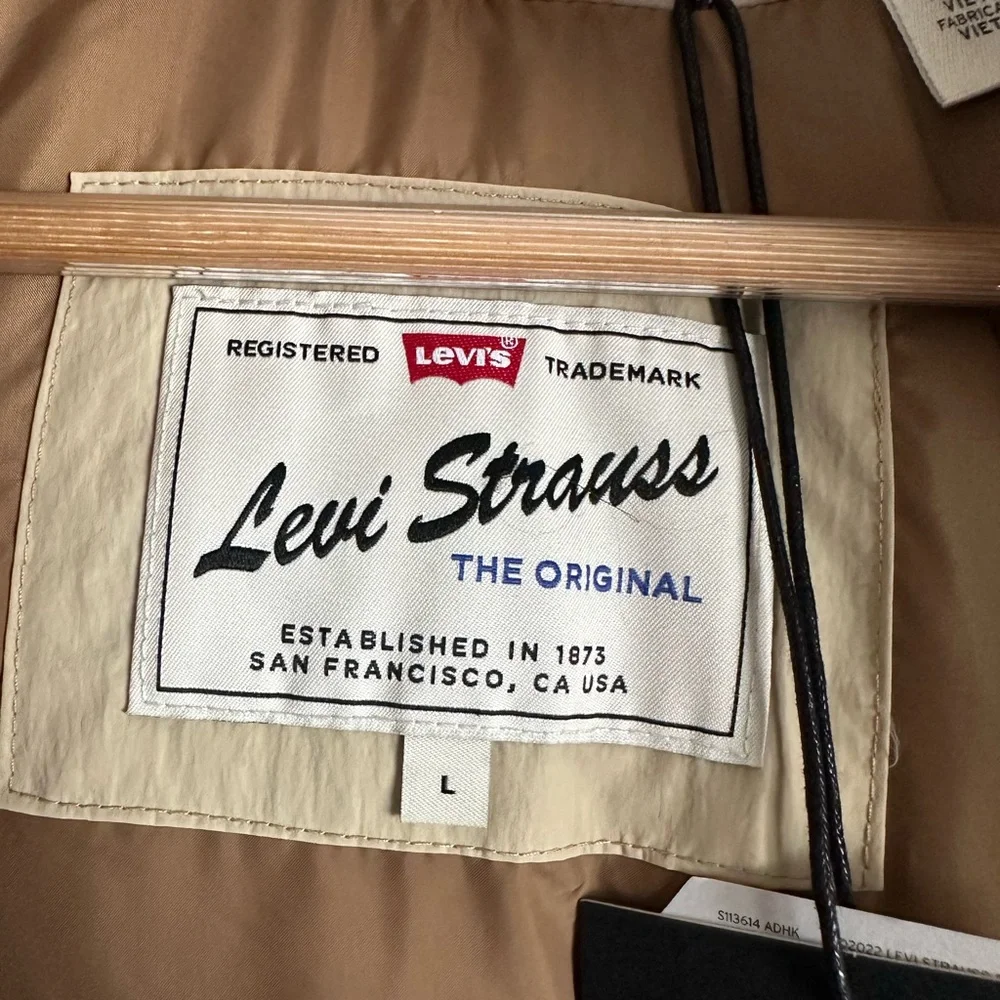 Levi’s Puffer Down Insulated Water Repellent Jacket Removable Hood Size Large